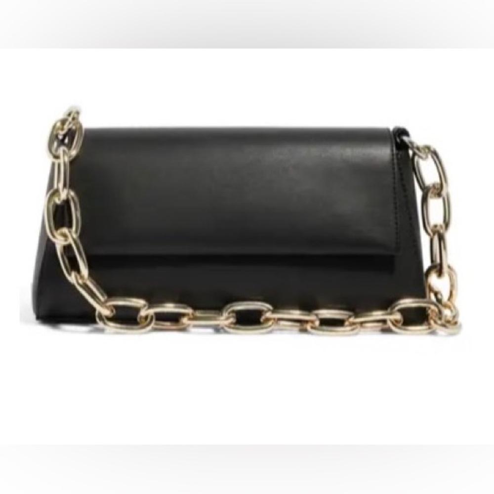 HOUSE OF WANT Fashion Vegan Leather Clutch/Shoulder Bag. Black Gold Hardware NWT
